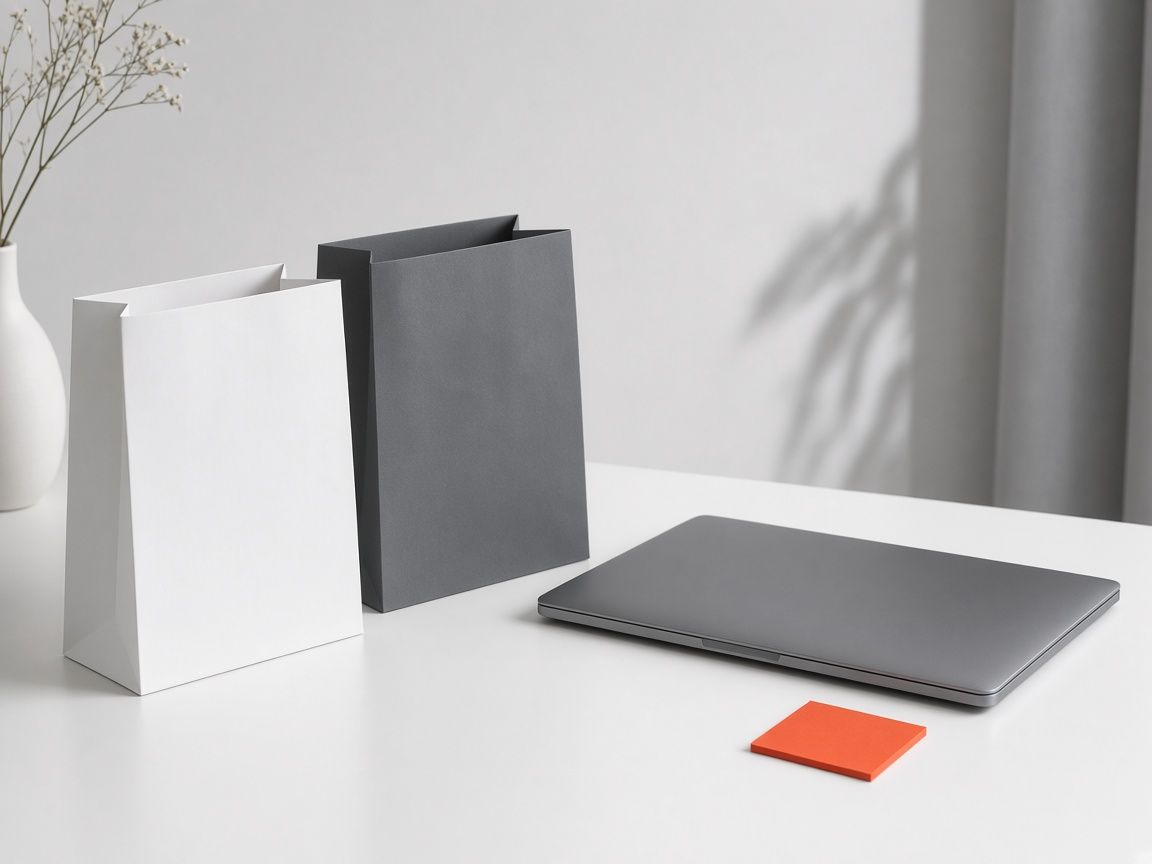 Illustrative workspace still — empty bags and a closed laptop representing the gap after the first sale.
