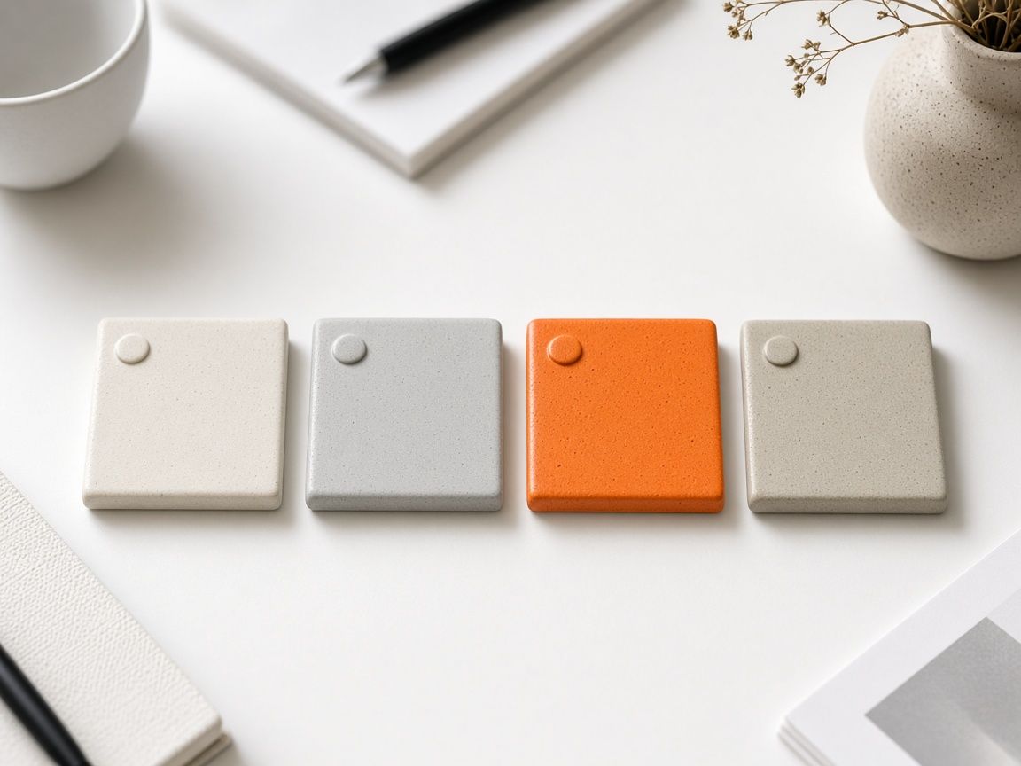 Illustrative four-step process tiles on a clean desk.